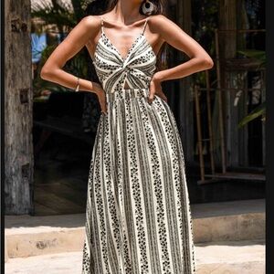 Cupshe Black and White Striped Floral Maxi Dress